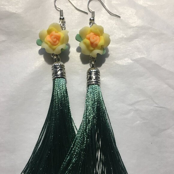 Flower and Tassel Earrings – 6 colors to choose from - Picture 3 of 8